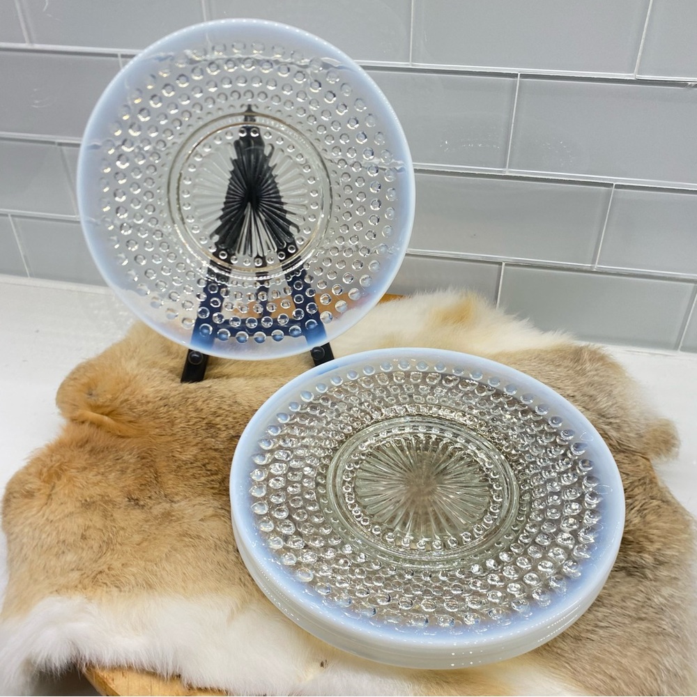 Vintage Anchor Hocking Hobnail Moonstone Clear Opalescent Cake and Salad Plate